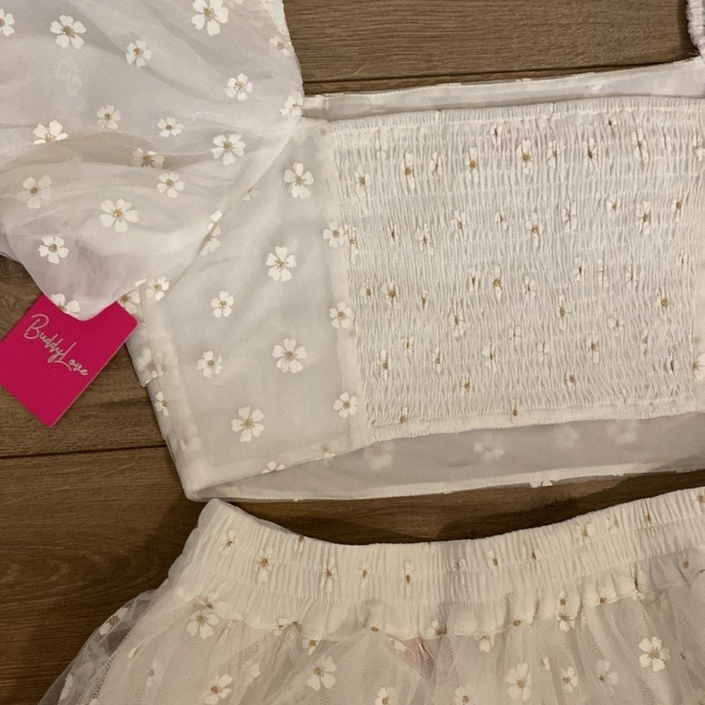 NWOT Buddy Love Cutie Skirt Top Set English Daisy Bridal White & Gold Medium - Picture 9 of 11